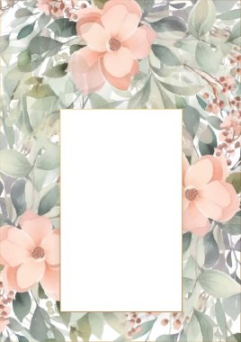 Renkli renkli çiçek vektörü suluboya düğün davetiyesi şablonu. Altın çiçeklerle süslenmiş.