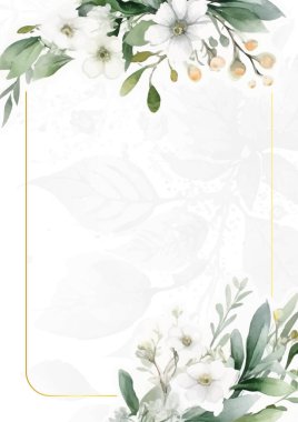 Renkli renkli çiçek vektörü güzel altın çiçek çizgileri düğün kartı şablonunda suluboya