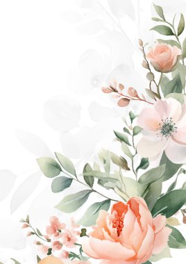 Renkli renkli çiçek vektörü suluboya düğün davetiyesi şablonu. Altın çiçeklerle süslenmiş.