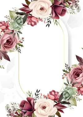 Renkli renkli çiçekli zarif düğün davetiyesi suluboya