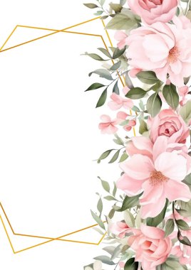 Renkli renkli çiçek vektörü güzel altın çiçek çizgileri düğün kartı şablonunda suluboya