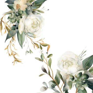 Renkli renkli çiçek vektörü güzel altın çiçek çizgileri düğün kartı şablonunda suluboya