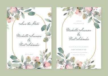 Düğün davetiyesi seti ve güzel çiçek tasarımı.