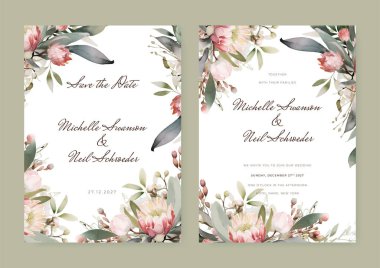 Zarif sonbahar botanik vektör tasarımı afiş, kapak ve davetiye için uygundur. Lüks sonbahar düğün davetiyesi şablonu. Altın çizgili suluboya kart, okaliptüs, dallar, yapraklar....