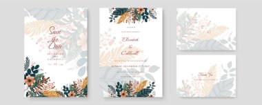 Renkli renkli çiçekli zarif düğün davetiyesi suluboya