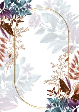 Renkli renkli çiçek vektörü güzel altın çiçek çizgileri düğün kartı şablonunda suluboya