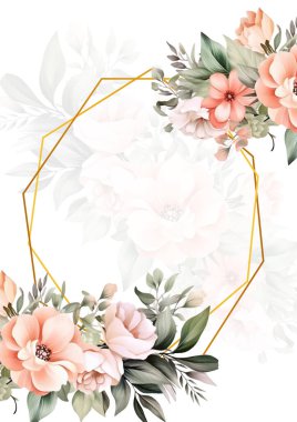 Renkli renkli çiçekli zarif düğün davetiyesi suluboya