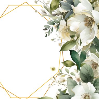 Renkli renkli çiçek vektörü güzel altın çiçek çizgileri düğün kartı şablonunda suluboya