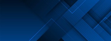 Pankartta gölgeli mavi renkli kare desen. Kopyalama alanı olan soyut mavi geometrik arkaplan.