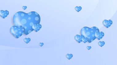 Mavi Sevgililer Günü Yeni Yıl 3D tasarım arkaplanı ve aşk kalp şeklinde balon. Vektör illüstrasyonu, tebrik pankartı, duvar kağıdı, el ilanı, poster, broşür, düğün davetiyesi