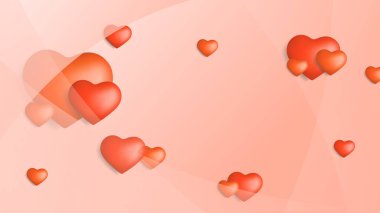 Turuncu, kırmızı, yeni yıl, 3D dizayn, aşk kalbi şeklinde balon. Vektör illüstrasyonu, tebrik pankartı, duvar kağıdı, el ilanı, poster, broşür, düğün davetiyesi