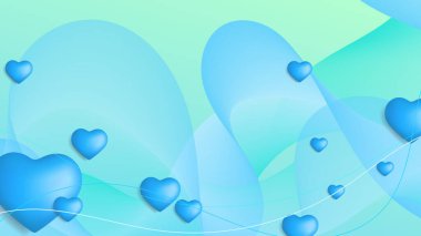 Mavi, mor, yeni yıl sevgililer günü 3D dizayn arkaplanı, aşk kalp şeklinde balon. Vektör illüstrasyonu, tebrik pankartı, duvar kağıdı, el ilanı, poster, broşür, düğün davetiyesi