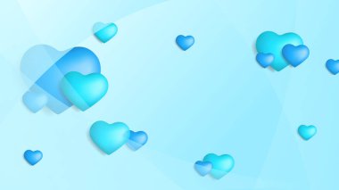 Mavi, mor, yeni yıl sevgililer günü 3D dizayn arkaplanı, aşk kalp şeklinde balon. Vektör illüstrasyonu, tebrik pankartı, duvar kağıdı, el ilanı, poster, broşür, düğün davetiyesi