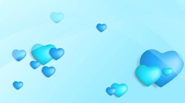 Mavi, mor, yeni yıl sevgililer günü 3D dizayn arkaplanı, aşk kalp şeklinde balon. Vektör illüstrasyonu, tebrik pankartı, duvar kağıdı, el ilanı, poster, broşür, düğün davetiyesi