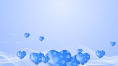 Mavi, mor, yeni yıl sevgililer günü 3D dizayn arkaplanı, aşk kalp şeklinde balon. Vektör illüstrasyonu, tebrik pankartı, duvar kağıdı, el ilanı, poster, broşür, düğün davetiyesi