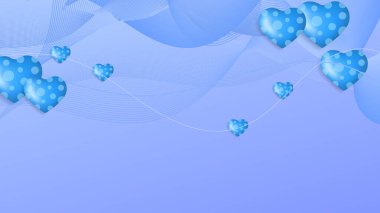 Mavi, mor, yeni yıl sevgililer günü 3D dizayn arkaplanı, aşk kalp şeklinde balon. Vektör illüstrasyonu, tebrik pankartı, duvar kağıdı, el ilanı, poster, broşür, düğün davetiyesi