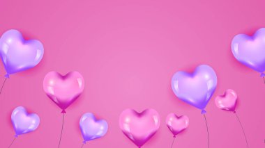Kırmızı pembe ve beyaz sevgililer günü yeni yıl 3D tasarım arkaplan aşk kalp şeklinde balon. Vektör illüstrasyonu, tebrik pankartı, duvar kağıdı, el ilanı, poster, broşür, düğün