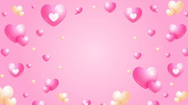 Kırmızı pembe ve beyaz sevgililer günü yeni yıl 3D tasarım arkaplan aşk kalp şeklinde balon. Vektör illüstrasyonu, tebrik pankartı, duvar kağıdı, el ilanı, poster, broşür, düğün