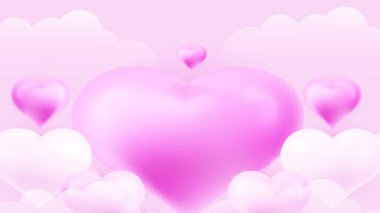 Yeni yıl için kırmızı, pembe ve beyaz sevgililer günü arkaplan tasarımı aşk kalp şeklinde balon. Vektör illüstrasyonu, tebrik pankartı, duvar kağıdı, el ilanı, poster, broşür, düğün davetiyesi