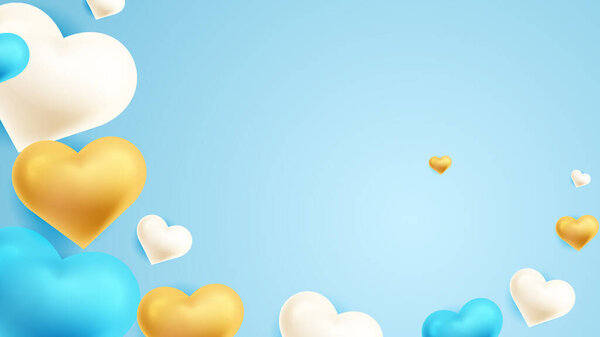 Blue Gold White Valentine Christmas New Year Design Background Love — Stock Vector