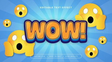 Turuncu sarı ve mavi wow 3d düzenlenebilir metin efekti - yazı tipi