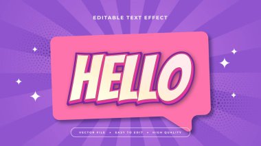 Mor pembe ve beyaz merhaba 3D düzenlenebilir metin efekti - yazı tipi
