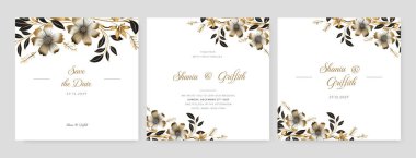 Çiçekli modern geometrik düğün davetiyesi şablonu