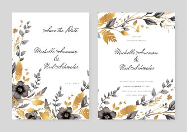 Çiçekli ve yapraklı modern bir düğün davetiyesi şablonu