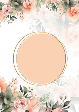 Renkli renkli çiçek güzel el çizilmiş düğün davetiyesi suluboya