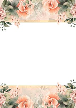 Renkli renkli çiçekli zarif düğün davetiyesi suluboya