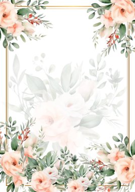 Renkli renkli çiçekli zarif düğün davetiyesi suluboya