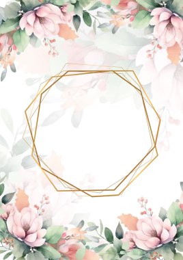 Renkli çiçek vektörü düğün davetiyesi şablonunu suluboya bırakıyor