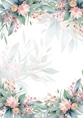 Renkli renkli çiçek vektörü suluboya düğün davetiyesi şablonu. Altın çiçeklerle süslenmiş.