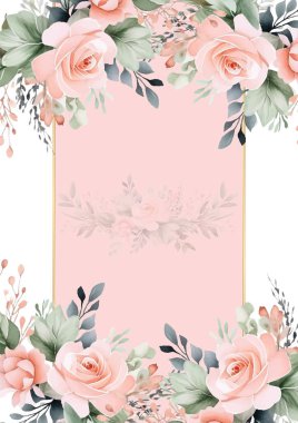 Renkli renkli çiçek güzel el çizilmiş düğün davetiyesi suluboya