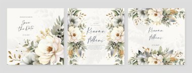 Renkli renkli çiçekli zarif düğün davetiyesi suluboya