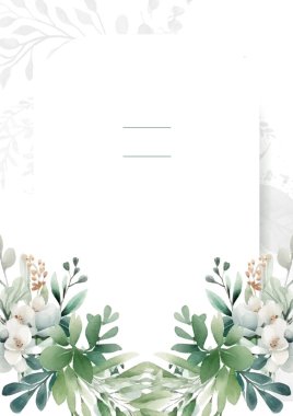 Renkli renkli çiçek vektörü suluboya düğün davetiyesi şablonu. Altın çiçeklerle süslenmiş.