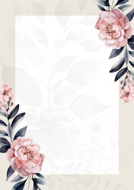 Renkli renkli çiçekli zarif düğün davetiyesi suluboya