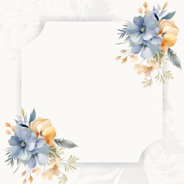 Renkli renkli çiçek güzel el çizilmiş düğün davetiyesi suluboya