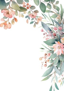 Renkli renkli çiçek vektörü suluboya düğün davetiyesi şablonu. Altın çiçeklerle süslenmiş.