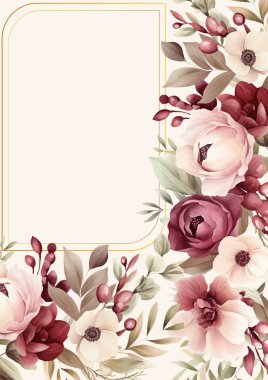 Renkli çiçek vektörü düğün davetiyesi şablonunu suluboya bırakıyor