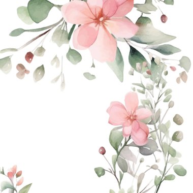 Renkli renkli çiçek güzel el çizilmiş düğün davetiyesi suluboya