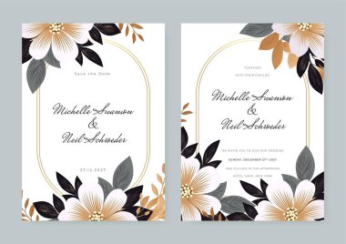 Düğün davetiyesi, düğün davetiyesi, davetiye, davetiye, davetiye. Çiçekli Vintage Düğün davet şablonu