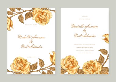 Çiçekli düğün davetiyesi şablonu ve süslemeleri