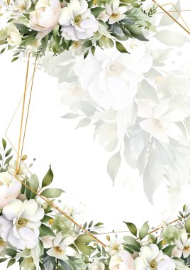 Renkli renkli çiçek güzel el çizilmiş düğün davetiyesi suluboya