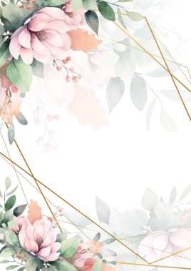 Renkli renkli çiçekli zarif düğün davetiyesi suluboya