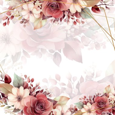 Renkli çiçek vektörü düğün davetiyesi şablonunu suluboya bırakıyor