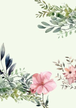 Renkli renkli çiçekli zarif düğün davetiyesi suluboya