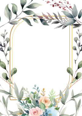 Renkli renkli çiçekli zarif düğün davetiyesi suluboya