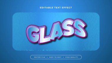 Mavi mor menekşe ve beyaz cam 3d düzenlenebilir metin efekti - yazı tipi