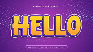 Mor menekşe sarısı ve beyaz merhaba 3d düzenlenebilir metin efekti - yazı tipi